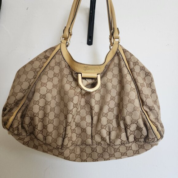 Gucci GG Canvas Abbey Line Purse Brown Beige Monogram Shoulder Bag Purse - Picture 2 of 16